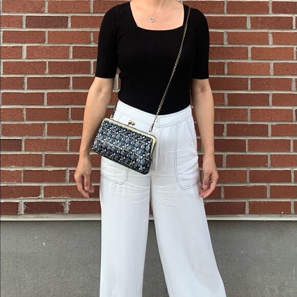 Handsewn Genuine Leather Floral Print Kisslock Clutch/Shoulder Bag/Evening Bag - Picture 10 of 14